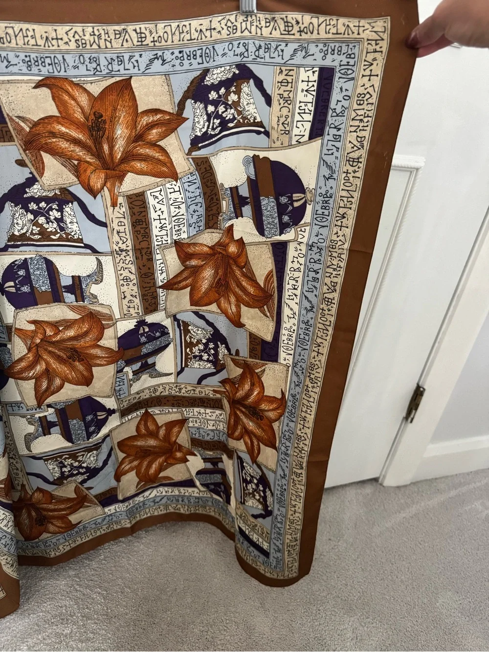 betmar Floral & Geometric Silk Scarf in Brown, Orange & Purple